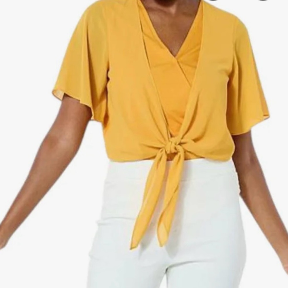 Gold Flutter Sleeve Bodysuit NWT • 3XL • Tie Detail • Everyday Glam Statement